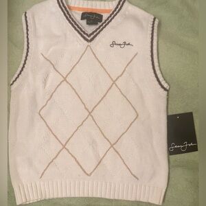 Sean John Boy’s V-Neck Sweater Vest in White and Tan